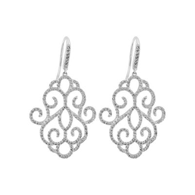 Silver crystal pave filigree earring
